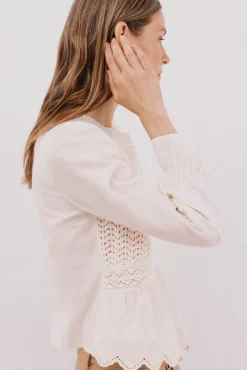 Cortefiel T-Shirts-Top de crochet combinado Ecru