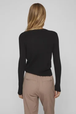 Vila T-Shirts-Top de malha canelada. Preto