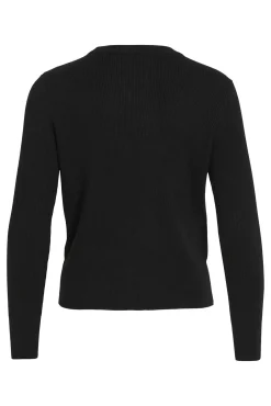 Vila T-Shirts-Top de malha canelada. Preto