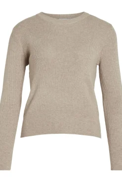 Vila T-Shirts-Top de malha canelada. Castanho