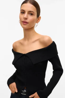 Vero Moda T-Shirts-Top de malha ombro a ombro Preto