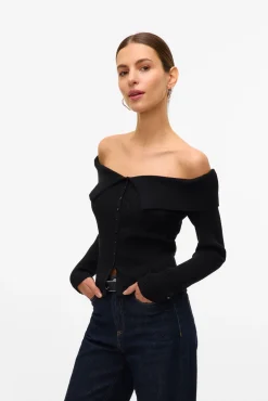 Vero Moda T-Shirts-Top de malha ombro a ombro Preto