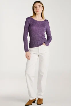 Vila T-Shirts-Top de malha reversível com lurex Roxo