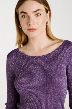 Vila T-Shirts-Top de malha reversível com lurex Roxo