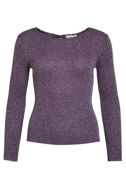 Vila T-Shirts-Top de malha reversível com lurex Roxo