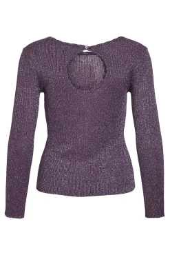 Vila T-Shirts-Top de malha reversível com lurex Roxo