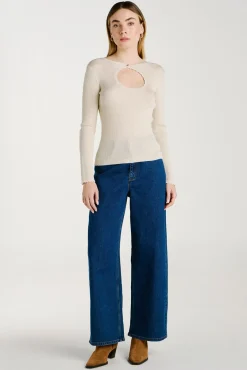 Vila T-Shirts-Top de malha reversível com lurex Tostado