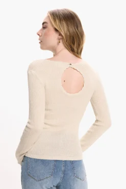 Vila T-Shirts-Top de malha reversível com lurex Tostado