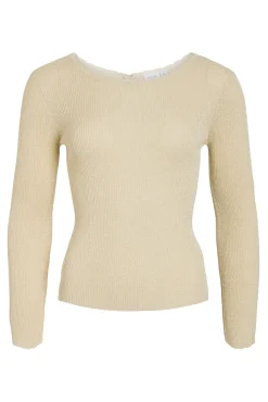 Vila T-Shirts-Top de malha reversível com lurex Tostado