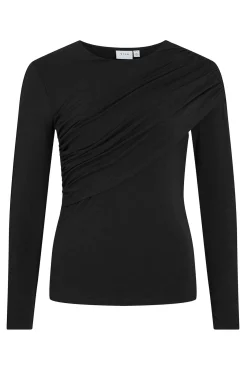 Vila T-Shirts-Top de manga comprida com detalhe drapeado Preto