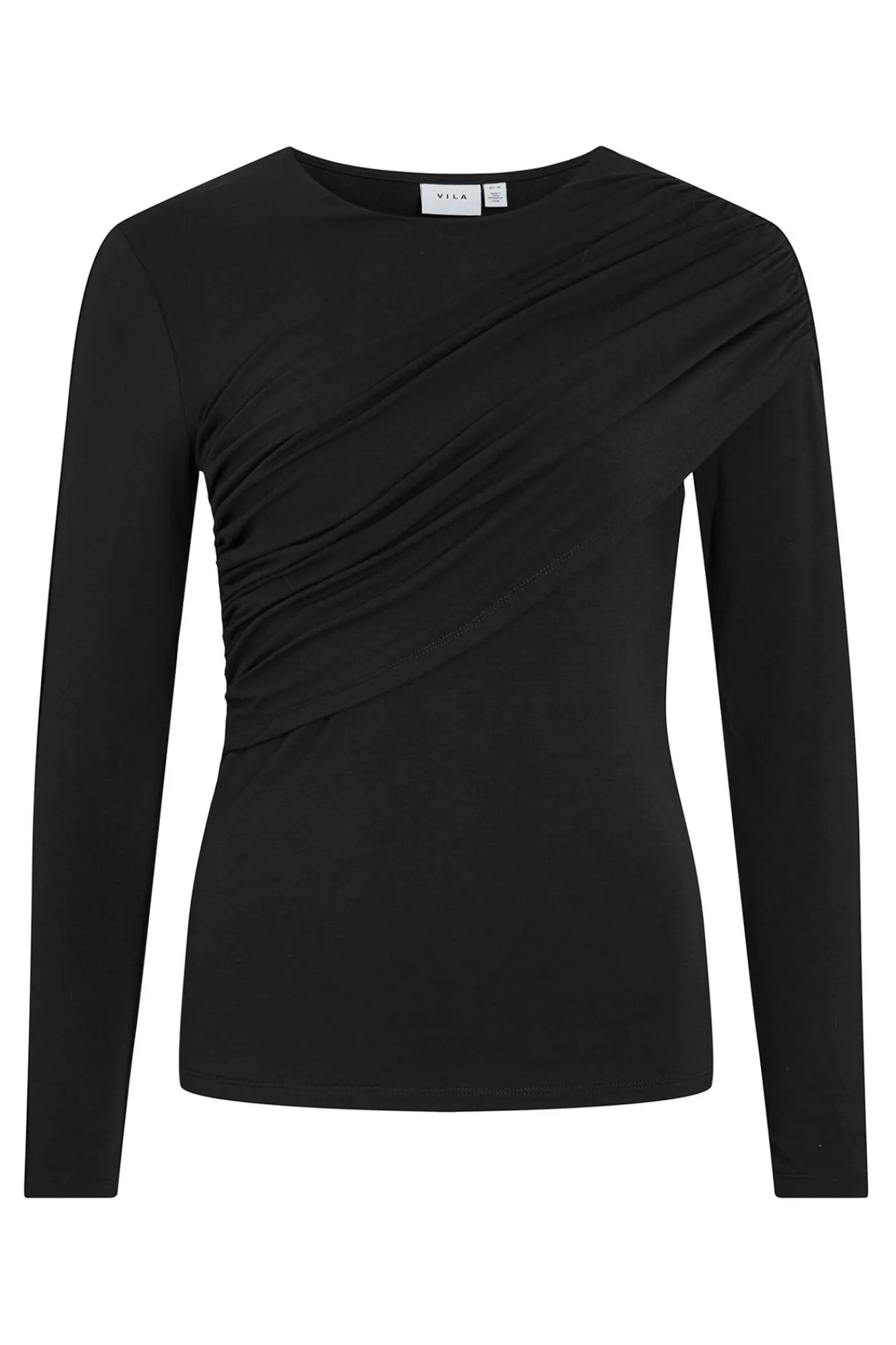 Vila T-Shirts-Top de manga comprida com detalhe drapeado Preto