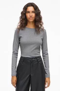 Vila T-Shirts-Top de manga comprida com glitter Cinzento