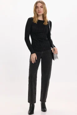 Vila T-Shirts-Top de manga comprida com glitter Preto