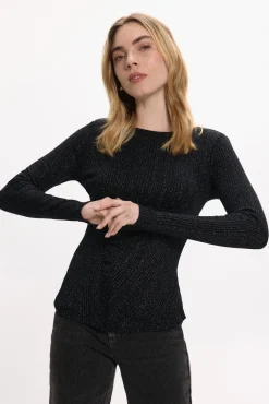 Vila T-Shirts-Top de manga comprida com glitter Preto