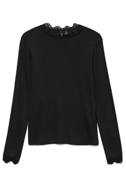 Vero Moda T-Shirts-Top de manga comprida com detalhes em renda Preto