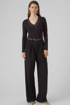 Vero Moda T-Shirts-Top de manga comprida com gola em V Preto