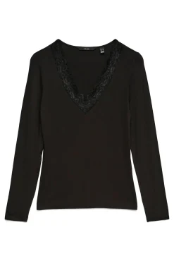 Vero Moda T-Shirts-Top de manga comprida com gola em V Preto