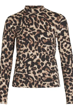 Vila T-Shirts-Top de manga comprida leopardo Castanho