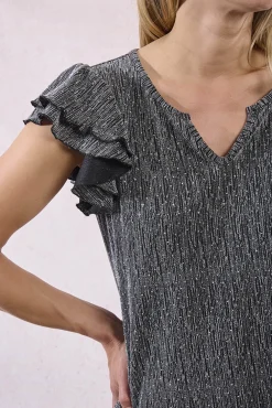 Molly Bracken T-Shirts-Top de manga curta com detalhe de babados Cinzento