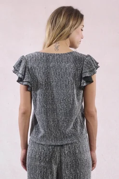 Molly Bracken T-Shirts-Top de manga curta com detalhe de babados Cinzento