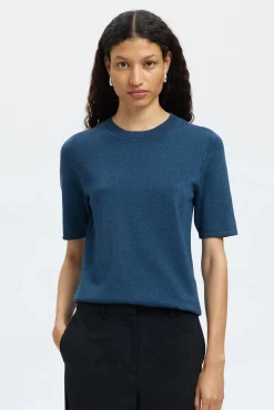 Selected T-Shirts-Top de manga curta com glitter Azul