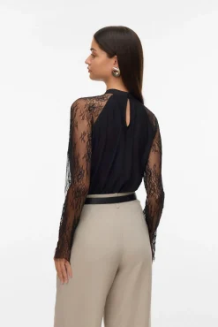 Vero Moda T-Shirts-Top de manga de renda Preto