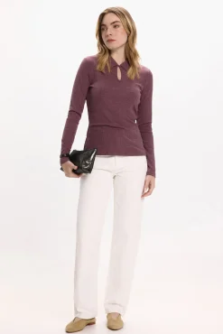 Vila T-Shirts-Top de manga polo de gola comprida Roxo