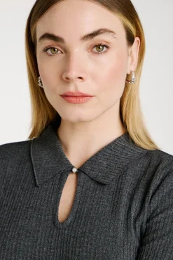 Vila T-Shirts-Top de manga polo de gola comprida Cinzento