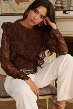 Polín Et Moi T-Shirts-Top de renda Alda Castanho