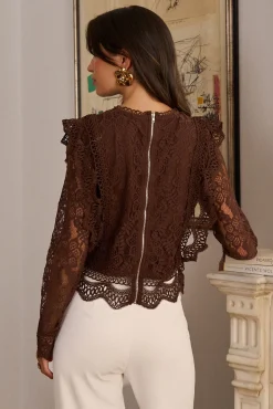 Polín Et Moi T-Shirts-Top de renda Alda Castanho