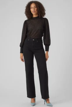 Vero Moda T-Shirts-Top de renda com gola fechada Preto