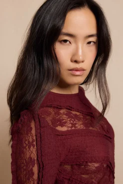 Slowlove T-Shirts-Top de renda combinada Granada