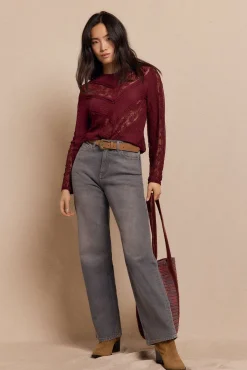 Slowlove T-Shirts-Top de renda combinada Granada