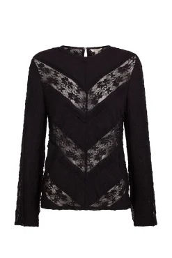 Slowlove T-Shirts-Top de renda combinada Preto