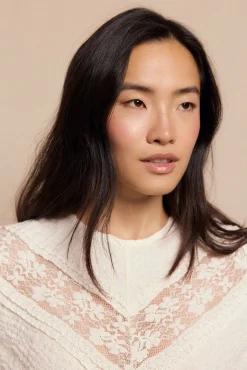 Slowlove T-Shirts-Top de renda combinada Ecru