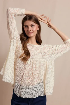 Slowlove T-Shirts|Blusas-Top de renda de renda Ecru