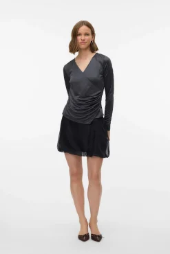 Vero Moda T-Shirts-Top de tecido metálico de manga comprida Cinzento