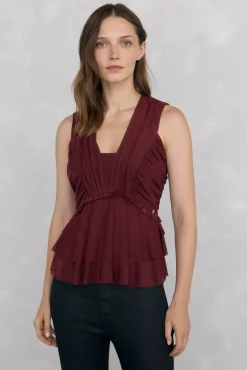 Pedro del Hierro T-Shirts-Top de tule com alças Bordeaux