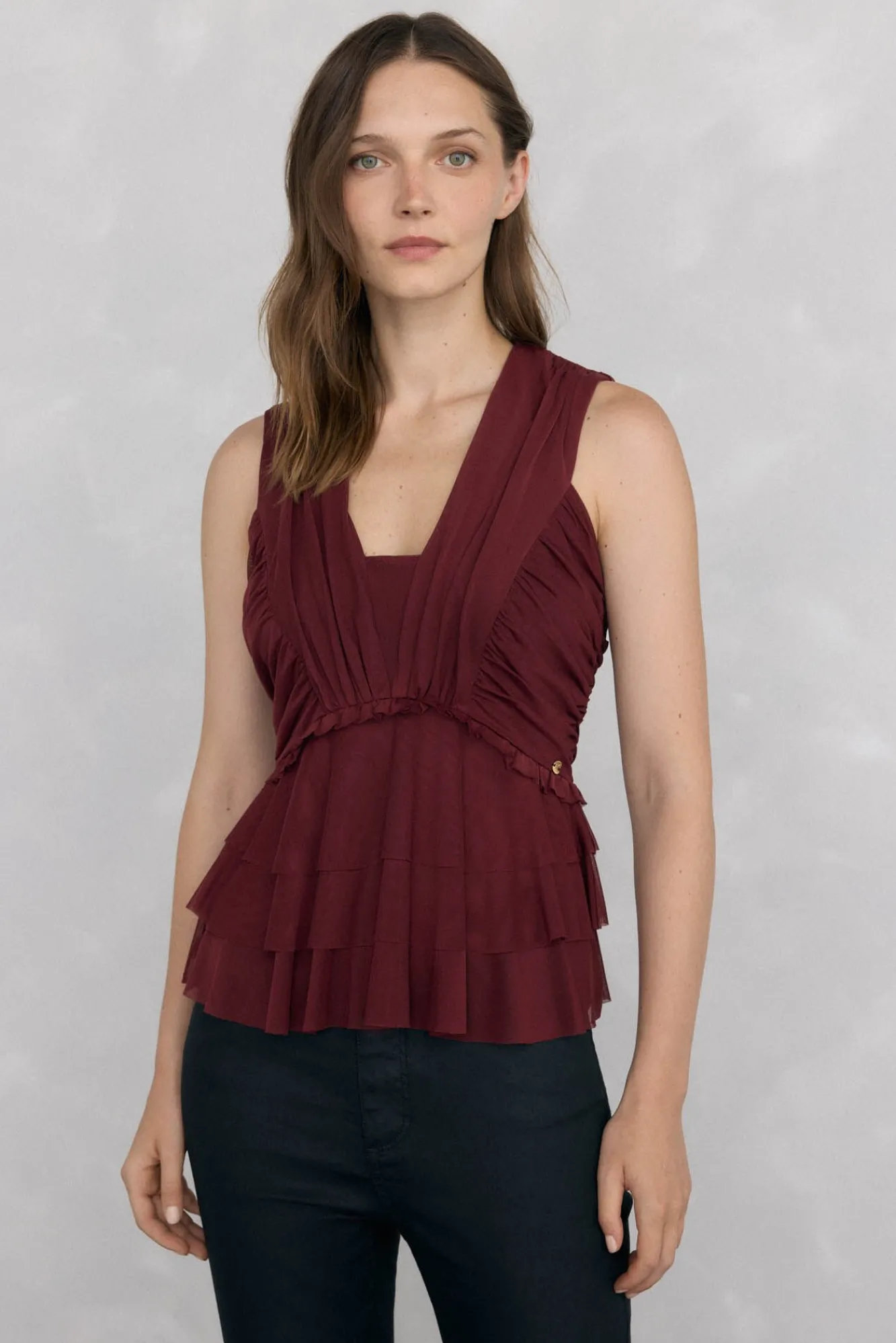 Pedro del Hierro T-Shirts-Top de tule com alças Bordeaux
