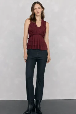 Pedro del Hierro T-Shirts-Top de tule com alças Bordeaux