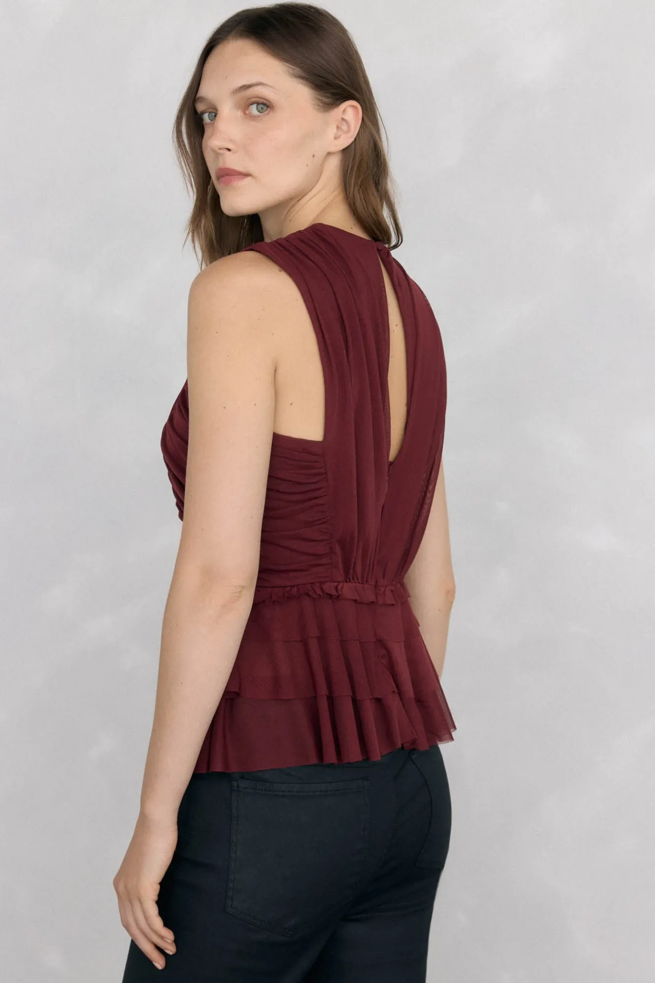 Pedro del Hierro T-Shirts-Top de tule com alças Bordeaux