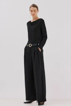 Cortefiel T-Shirts|Blusas-Top drapeado brilhante Preto