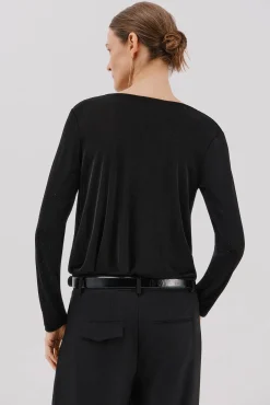 Cortefiel T-Shirts|Blusas-Top drapeado brilhante Preto