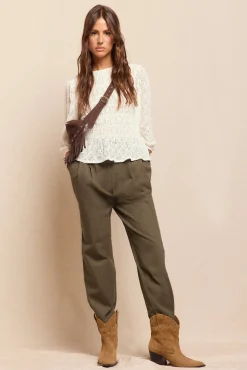 Slowlove T-Shirts-Top estampado franzido Ecru