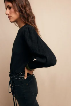 Slowlove T-Shirts-Top estructura frunce Preto