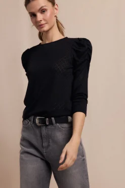 Slowlove T-Shirts-Top estruturado com manga bufantes Preto