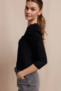 Slowlove T-Shirts-Top estruturado com manga bufantes Preto