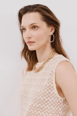 Cortefiel T-Shirts-Top estruturado em lurex Ecru