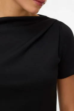 Vero Moda T-Shirts-Top feminina assimétrica de manga curta Preto