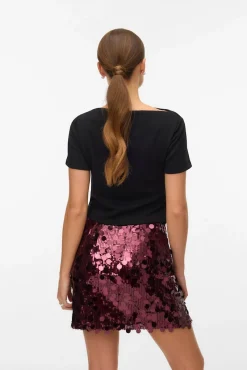 Vero Moda T-Shirts-Top feminina assimétrica de manga curta Preto